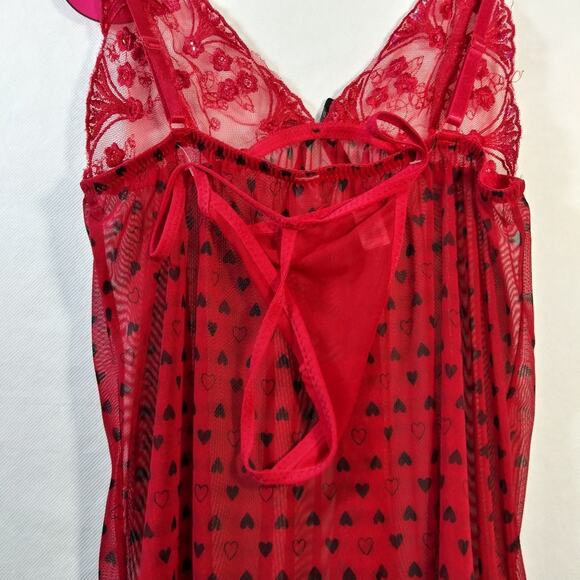 Spree Intimates Red Lace Heart Wireless Babydoll & Thong Set Size S - Picture 7 of 11